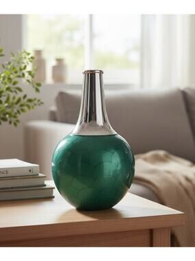 Pier 1 Imports Textured Teal Blue Silver Enamel MCM Mid Century Modern Fish Vase